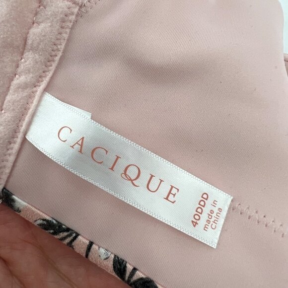 Cacique Lightly Lined Bra in Pale Blush Pink with‎ Gray Floral Print Size 40DDD - Picture 4 of 7